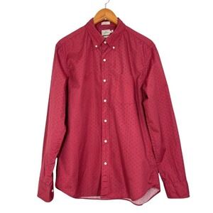 J.Crew Slim Fit Red‎ Geometric Print Button Down Shirt 100% Cotton Long Sleeve